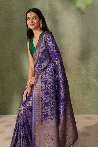 Dark Blue Woven Pure Viscose Saree image number