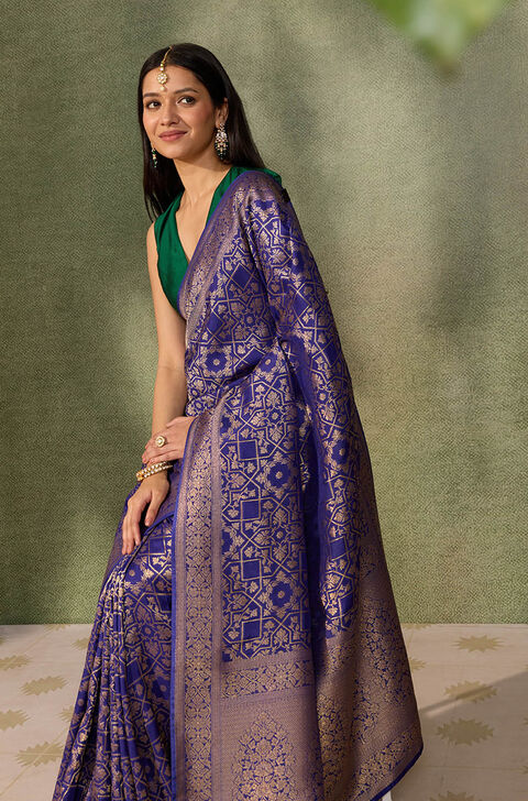 Dark Blue Woven Pure Viscose Saree