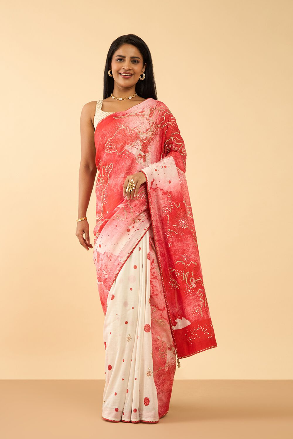 Red Pure Silk Cotton Embroidered Saree image number null