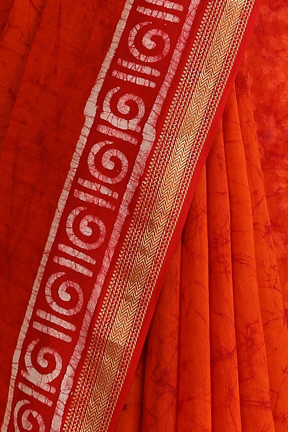 Orange Batik Pure Silk Cotton Saree image number null