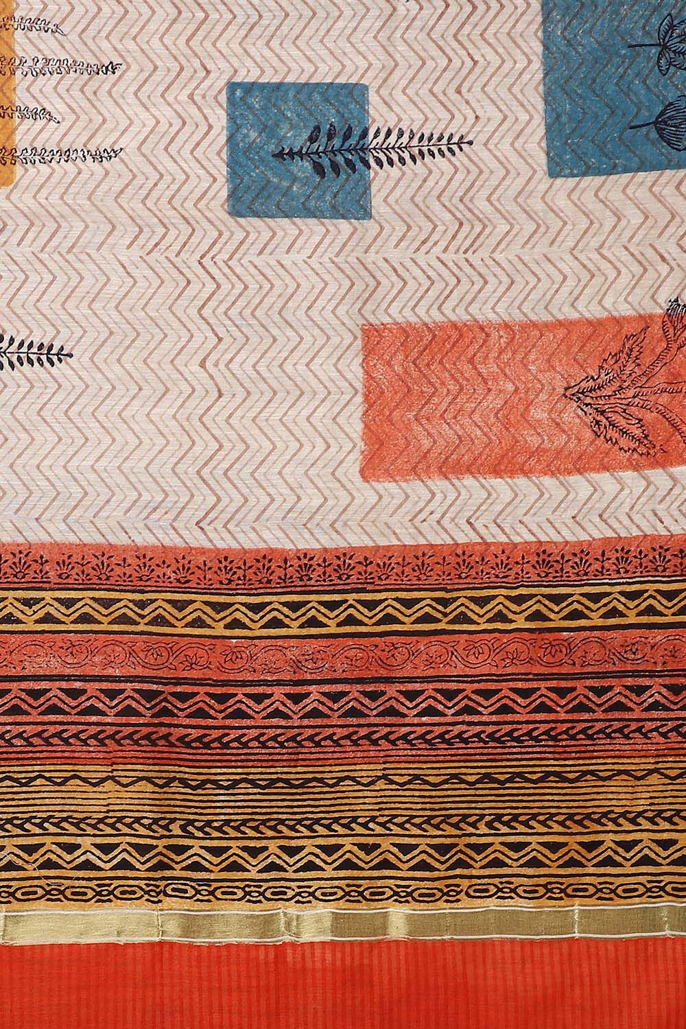 Orange Block Printed Silk Cotton Suit image number null