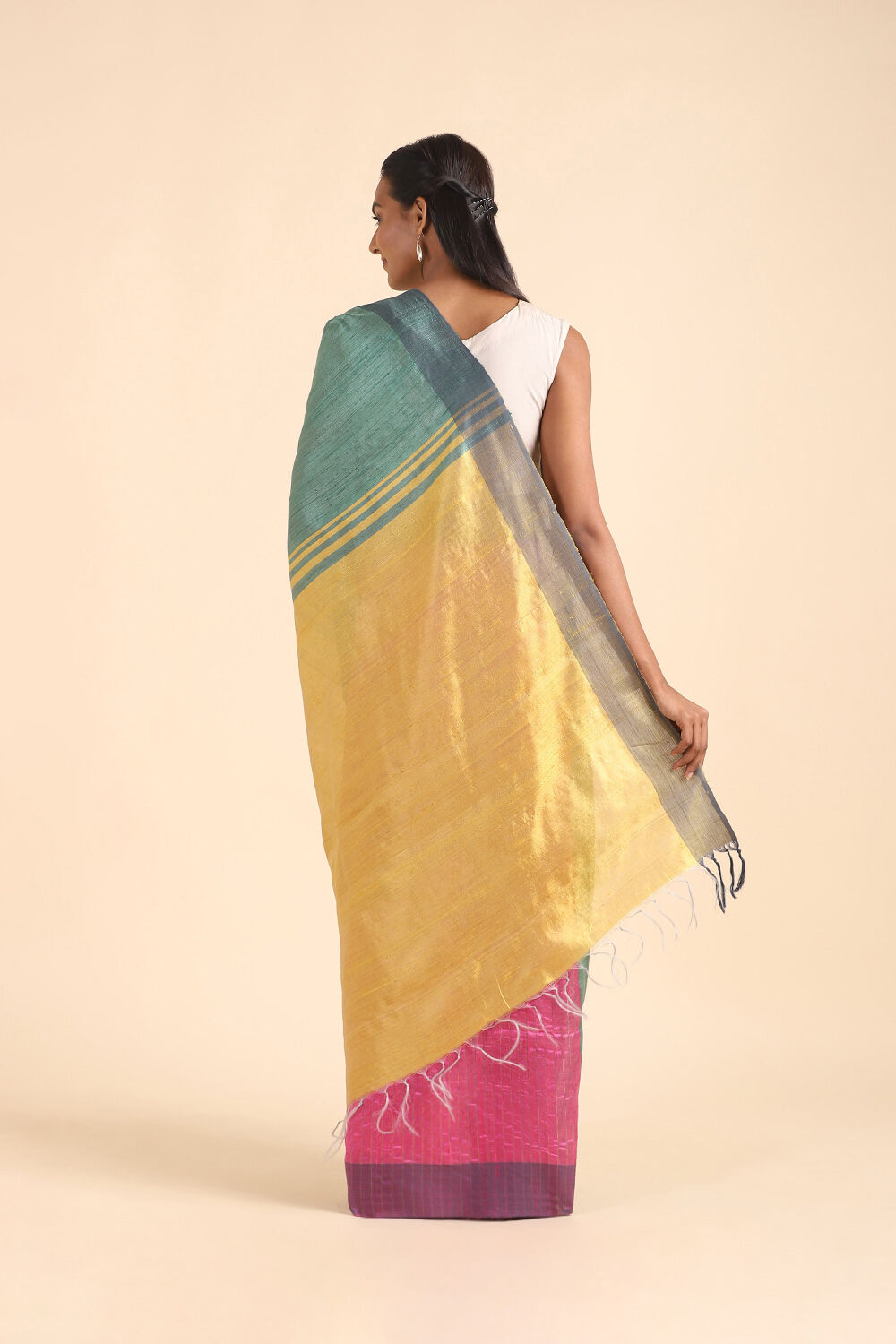 Green Pure Tussar Silk Bhagalpuri Saree image number null