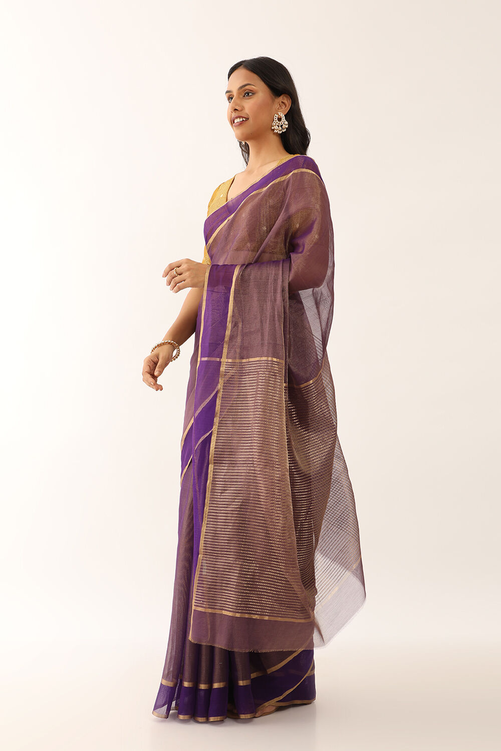 Violet Woven Pure Tissue Cotton Chanderi Saree image number null