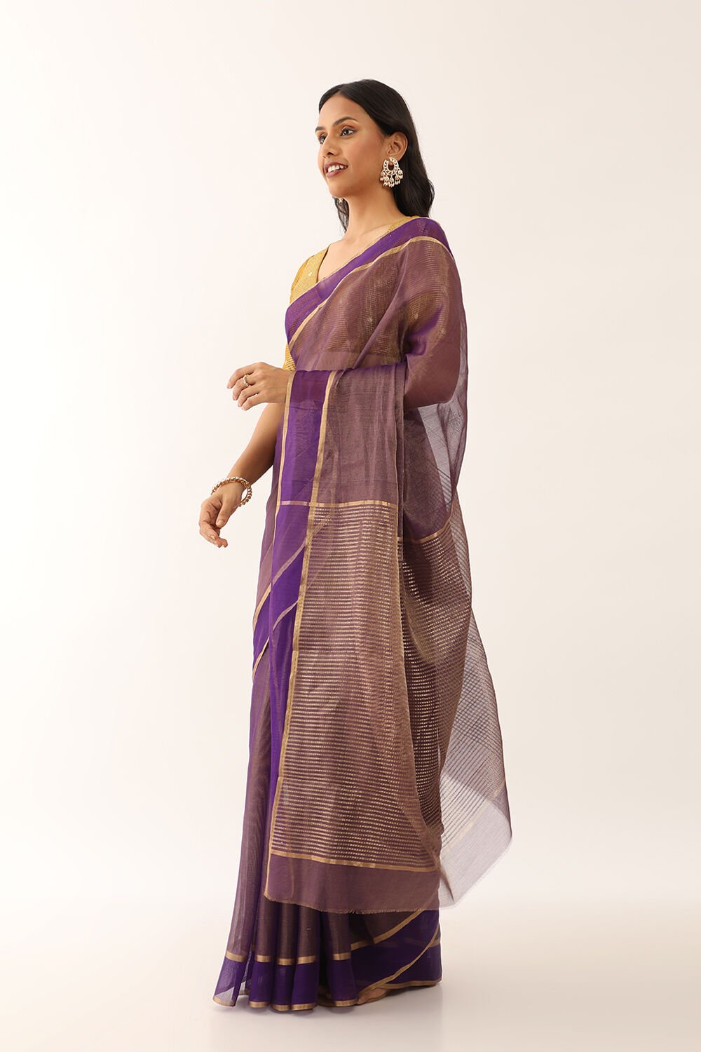 Violet Woven Pure Tissue Cotton Chanderi Saree image number null