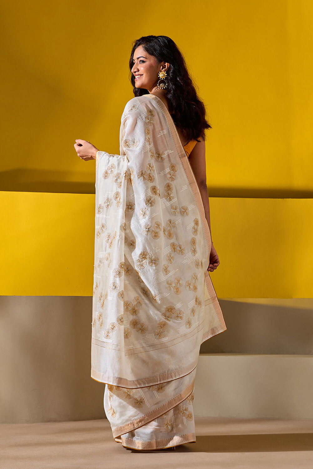Off White Pure Silk Cotton Embroidered Saree image number null