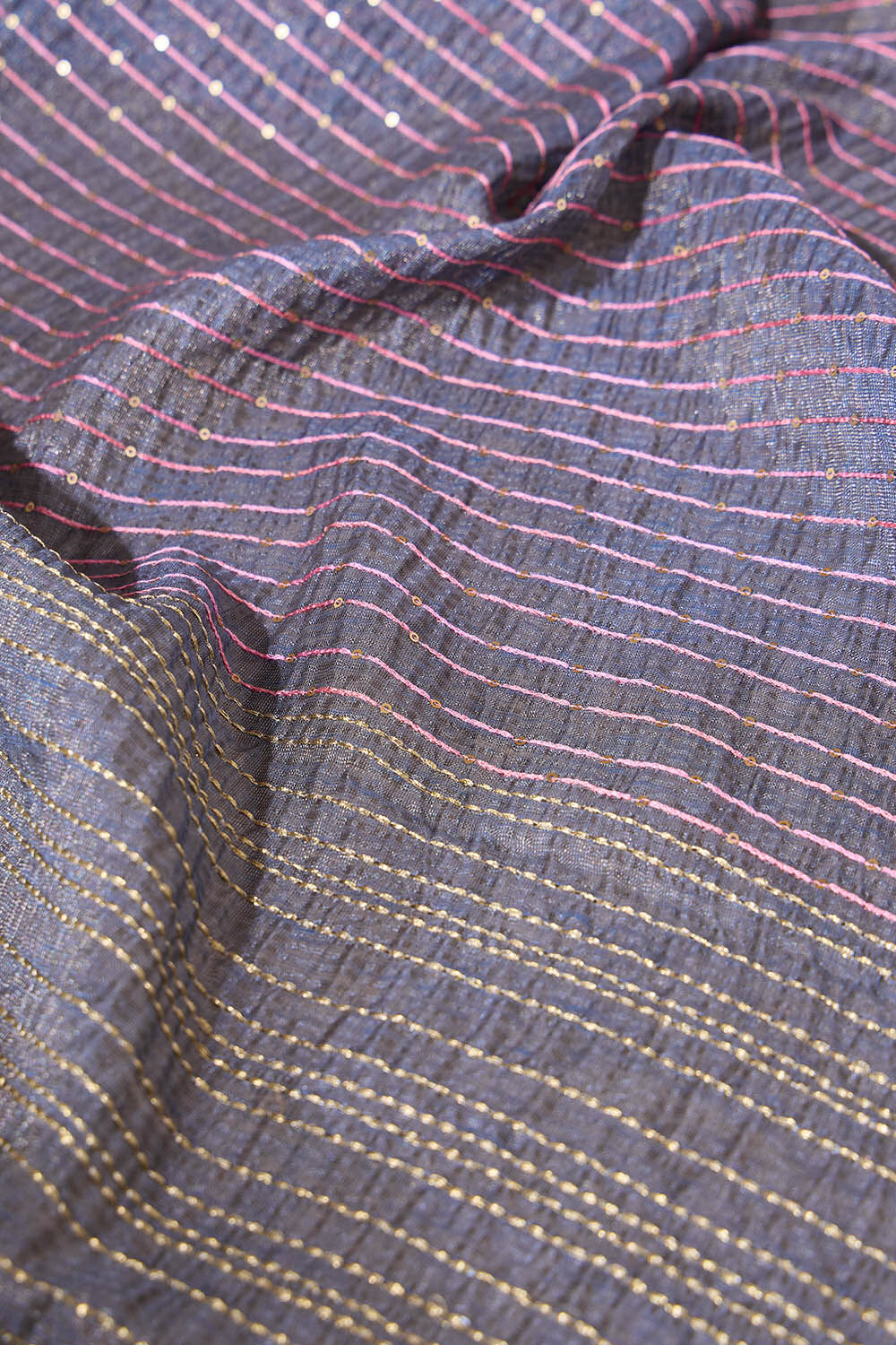 Grey Tissue Linen Embroidered Saree image number null