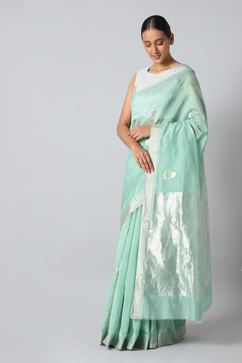 Light Blue Pure Silk Cotton Chanderi Saree image number null