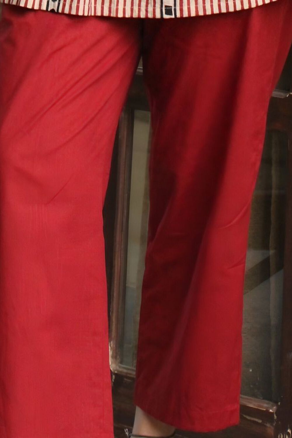 Red Woven Pure Cotton Trouser image number null