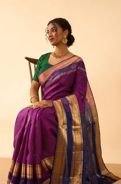 Purple Woven Pure Soft Silk Saree
