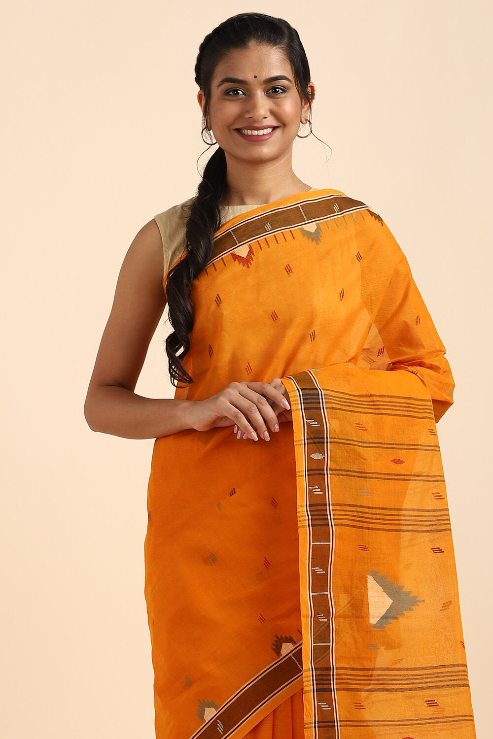 Orange Pure Cotton Bengal Saree image number null