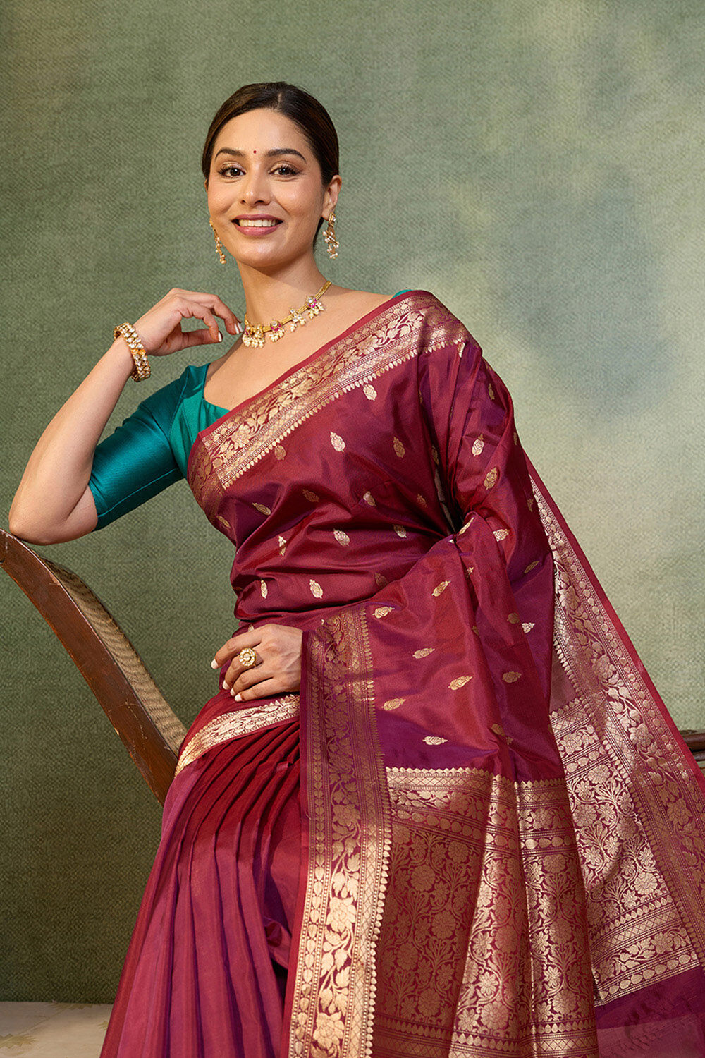 Purple Silk Viscose Cutwork Banaras  Saree image number null