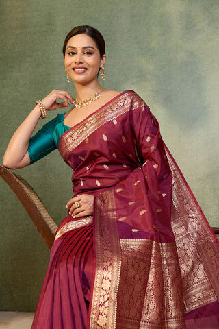 Purple Silk Viscose Cutwork Banaras  Saree image number