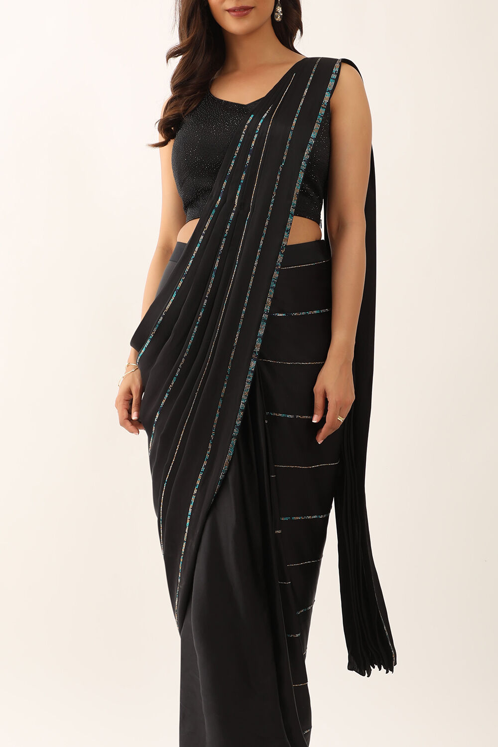 Black Viscose Crystal Saree image number null