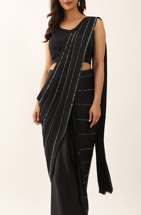 Black Viscose Crystal Saree