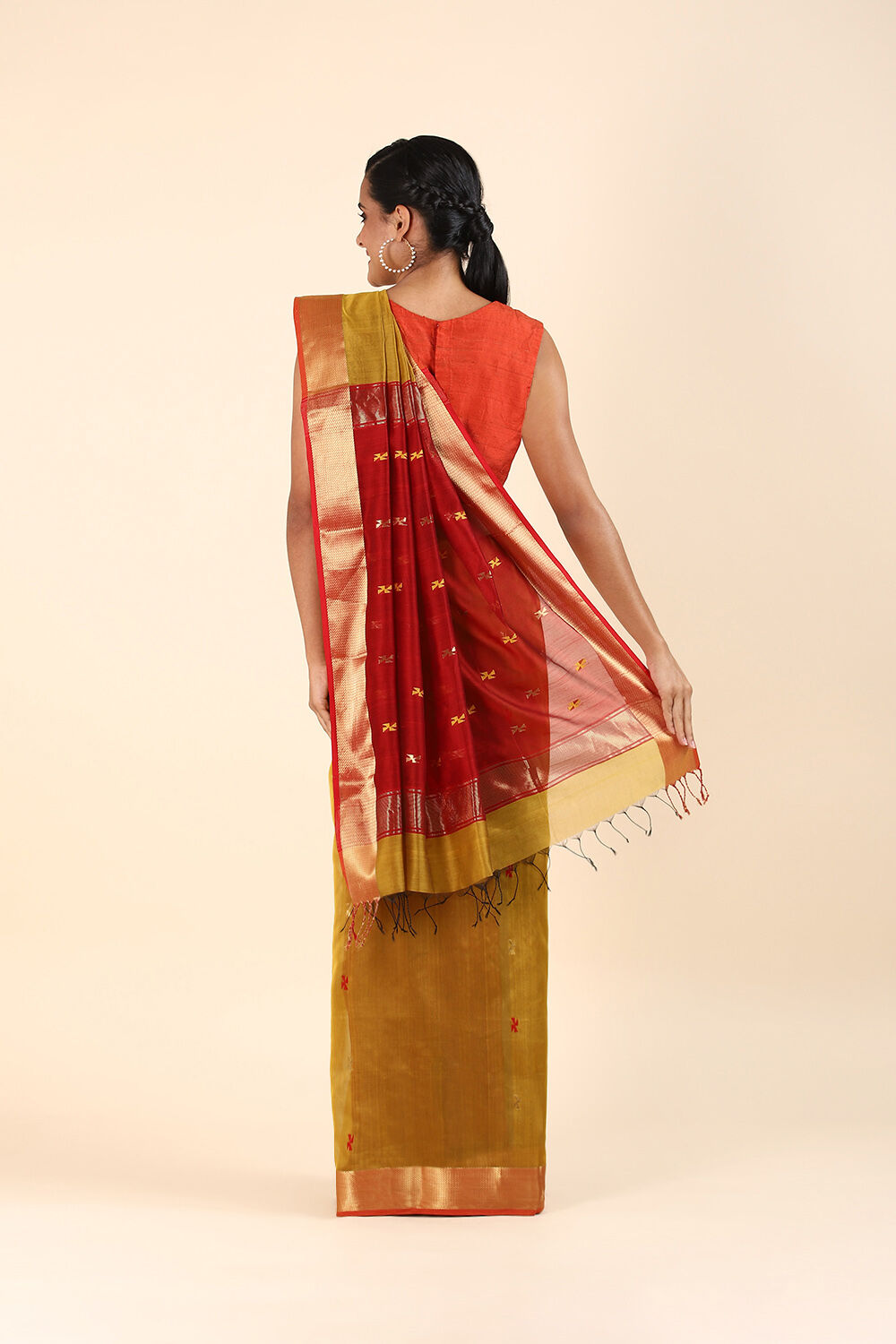Dark Yellow Pure Silk Cotton Maheswari Saree image number null