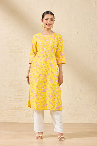 Yellow Sanganeri Block Printed Pure Cotton Kurta thumbnail image number null