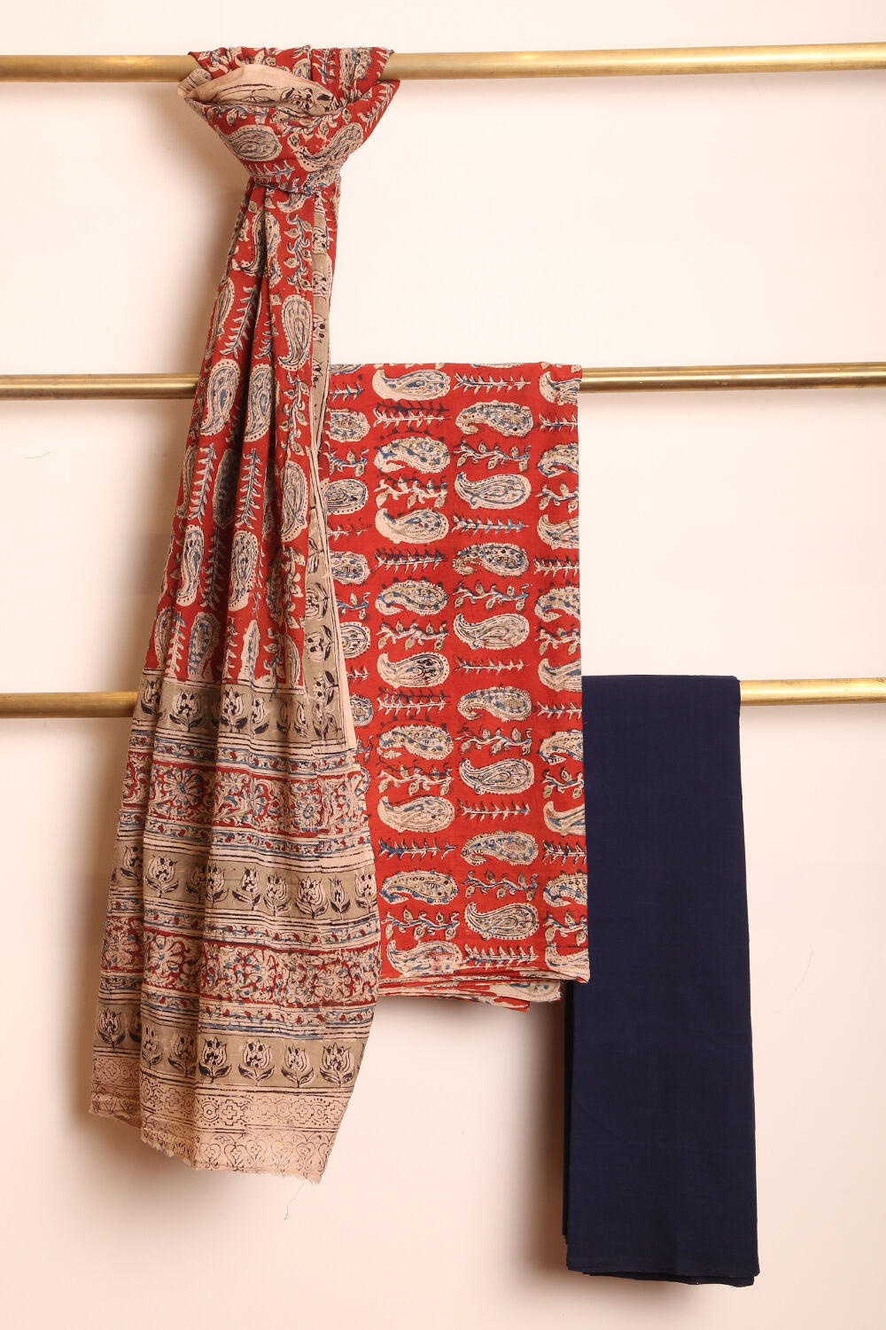 Dark Blue Woven Pure Cotton Suit Set image number null