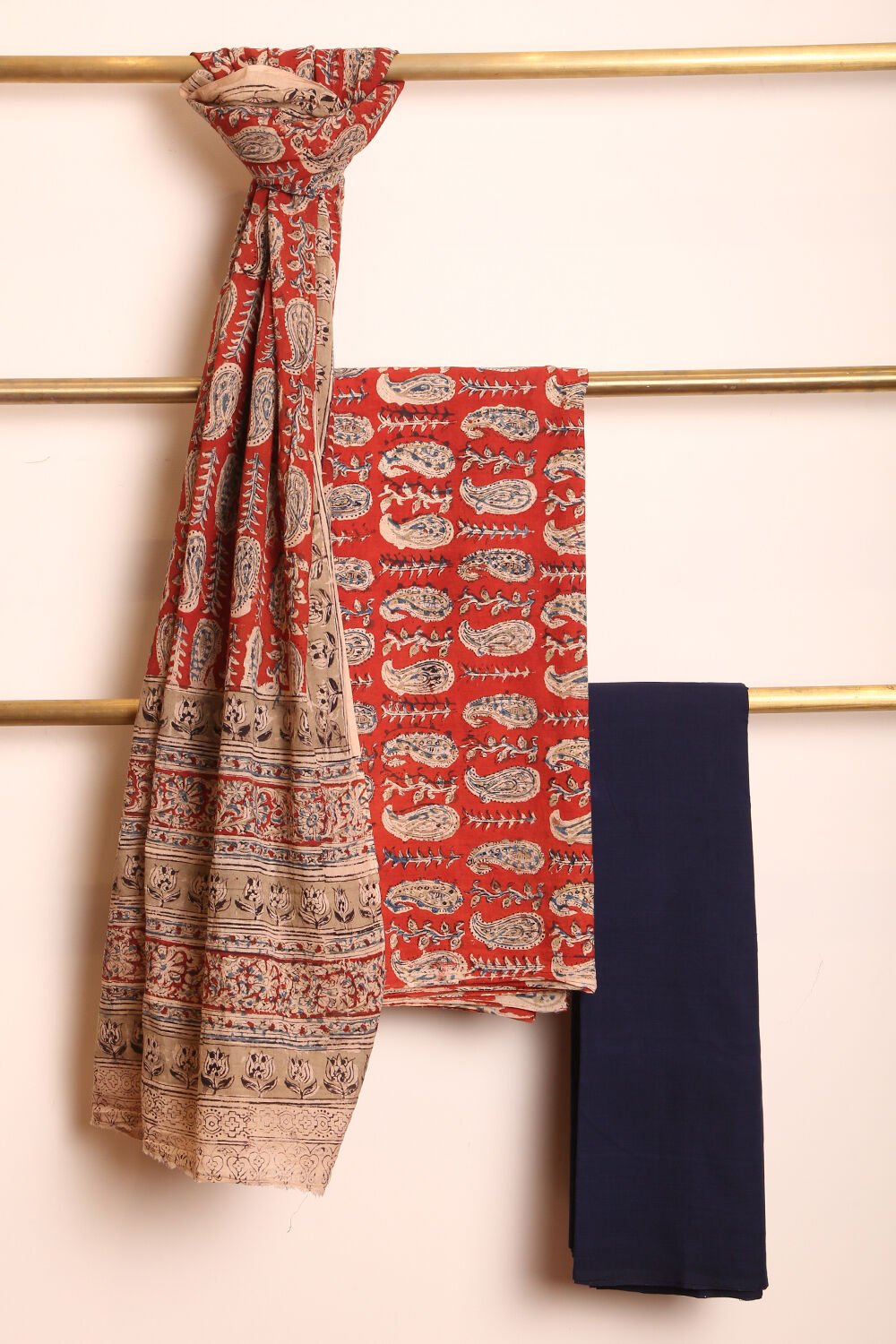 Dark Blue Woven Pure Cotton Suit Set image number null