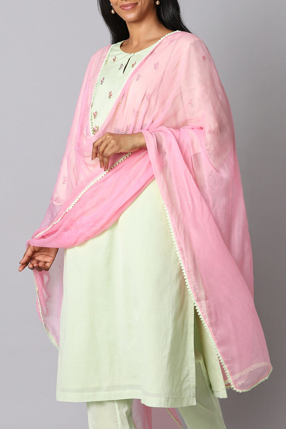 Light Green Viscose Embroidery Kurta Set image number null