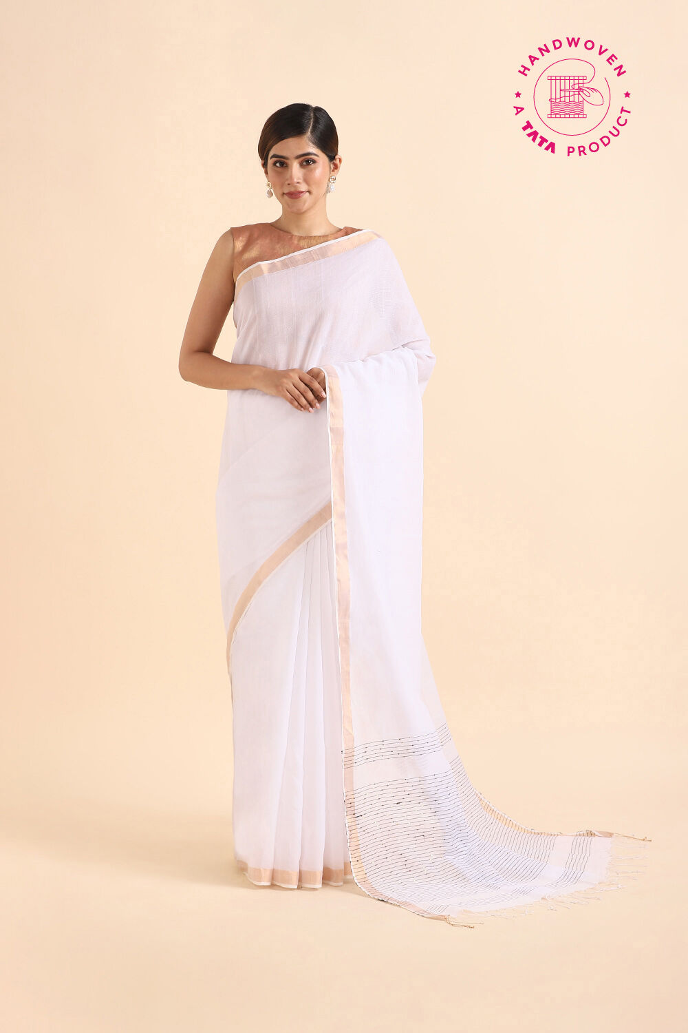 Off White Pure Silk Cotton Bengal Saree image number null