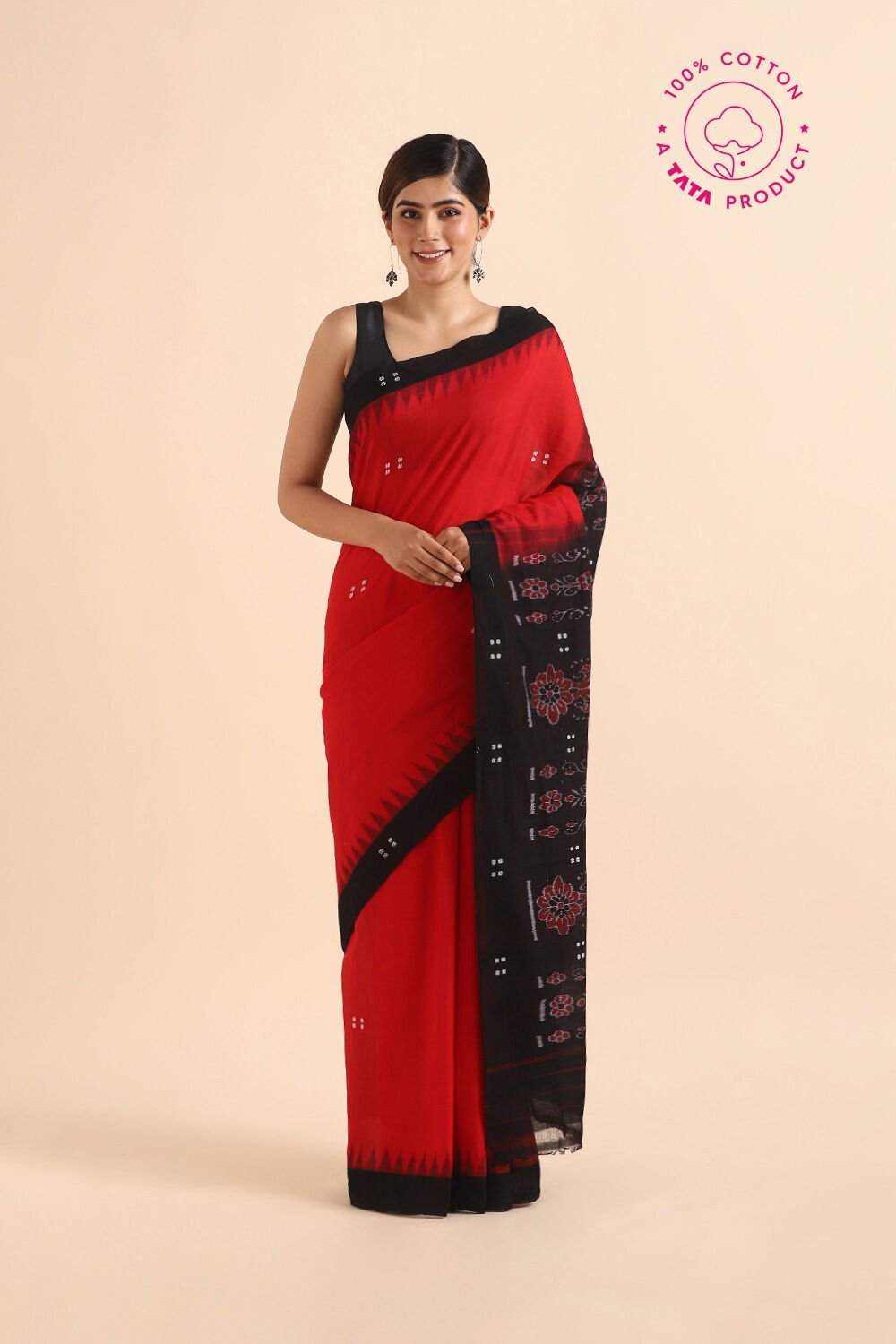 Red Pure Cotton Odissa Ikat Saree image number null
