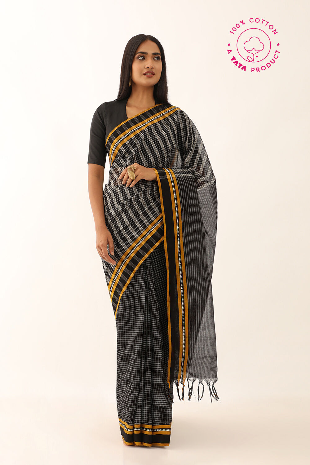 Black Pure Cotton Woven Narayanpet Saree image number null