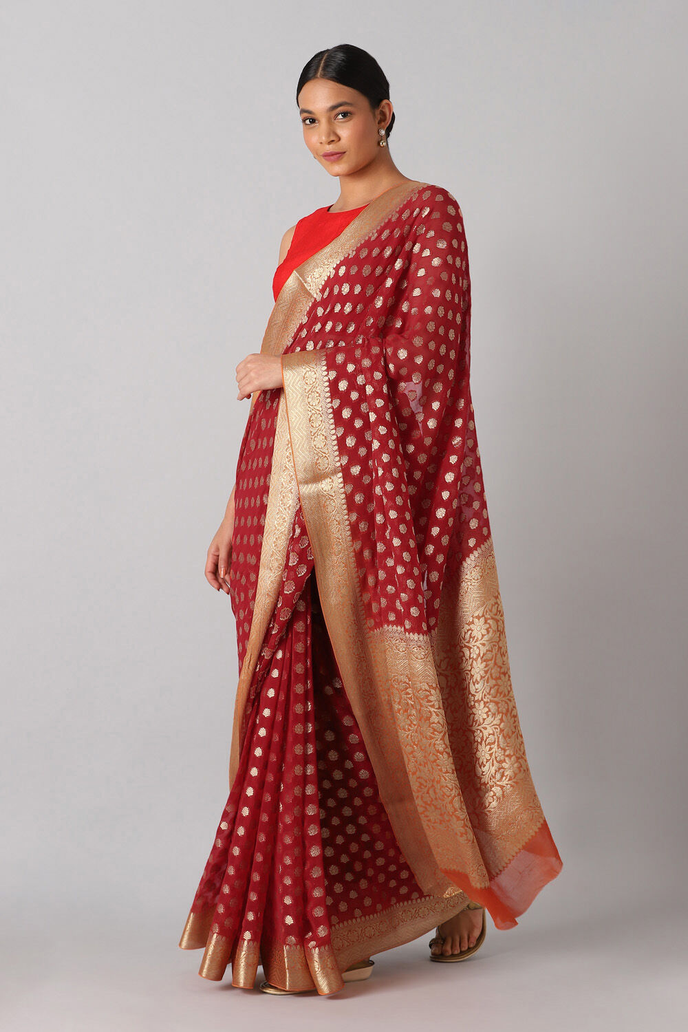 Red Viscose Pure Georgette Banarasi Saree image number null
