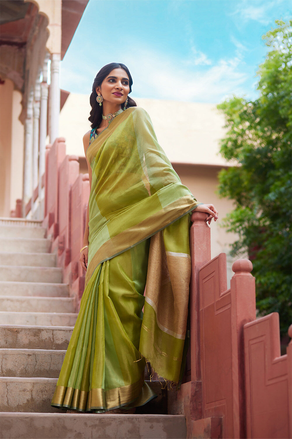 Light Green Woven Pure Tissue Cotton Maheswari Saree image number null