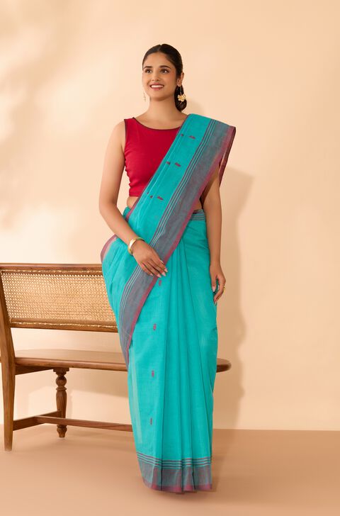 Light Blue Woven Pure Cotton Saree