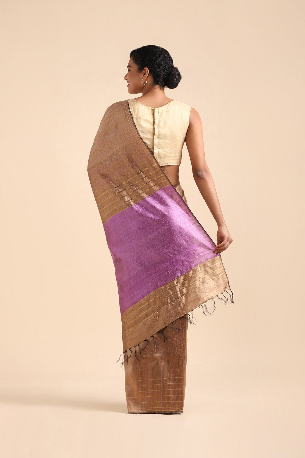 Brown Pure Tussar Silk Bhagalpuri Saree image number null
