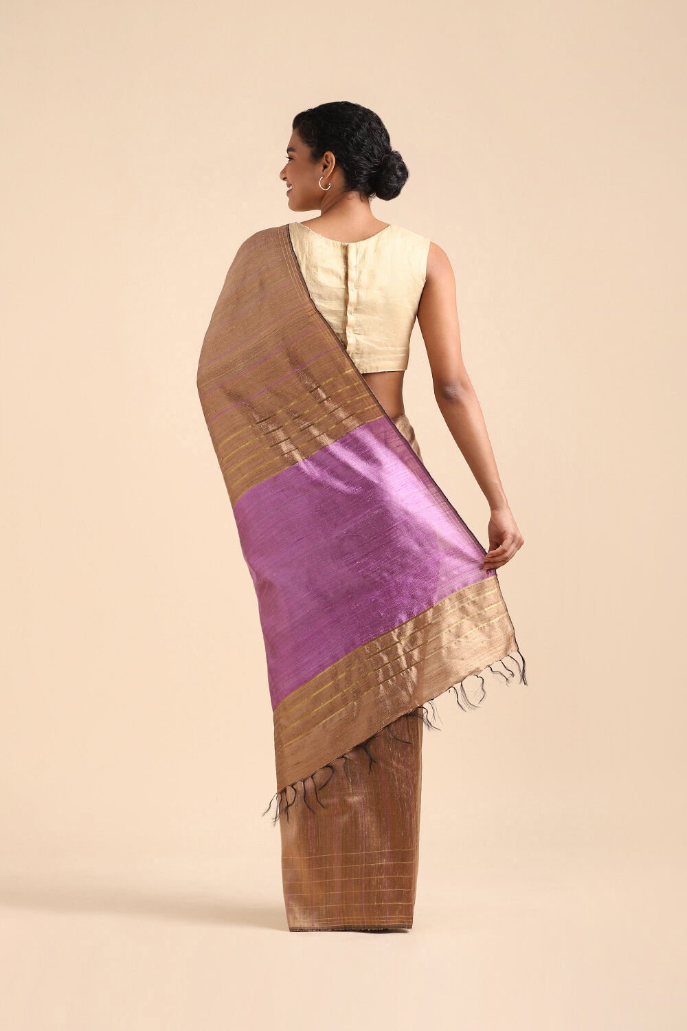 Brown Pure Tussar Silk Bhagalpuri Saree image number null