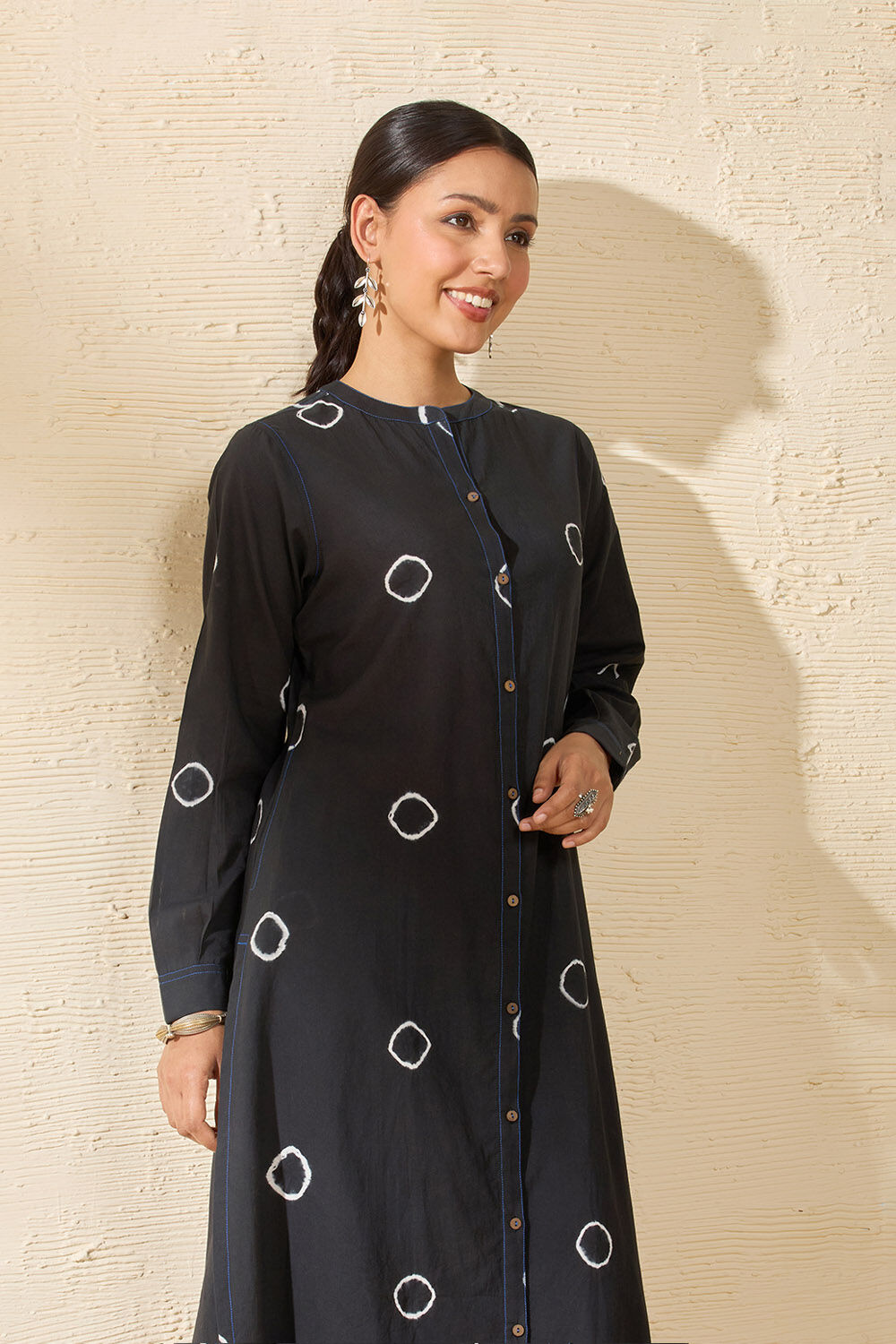 Black Pure Cotton Tie and Dye Kurta image number null