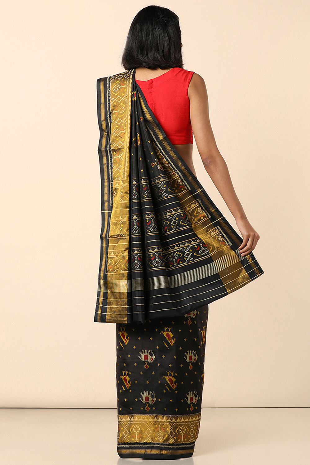 Black Pure Silk Patola Ikat Saree image number null