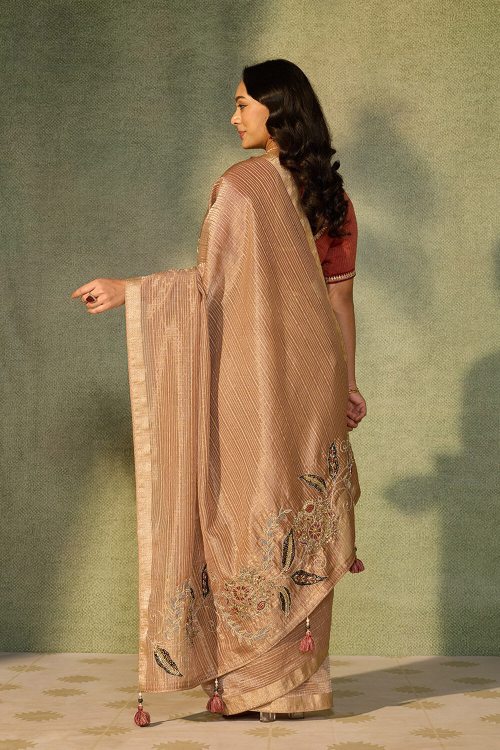 Brown Viscose Tissue Embroidered Saree image number null