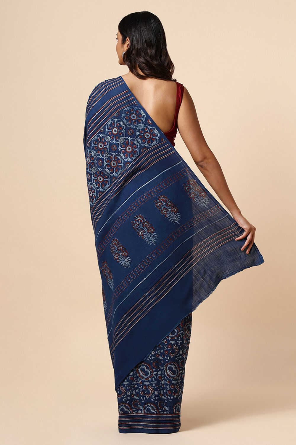 Blue Pure Khadi Cotton Dabu Printed Saree image number null