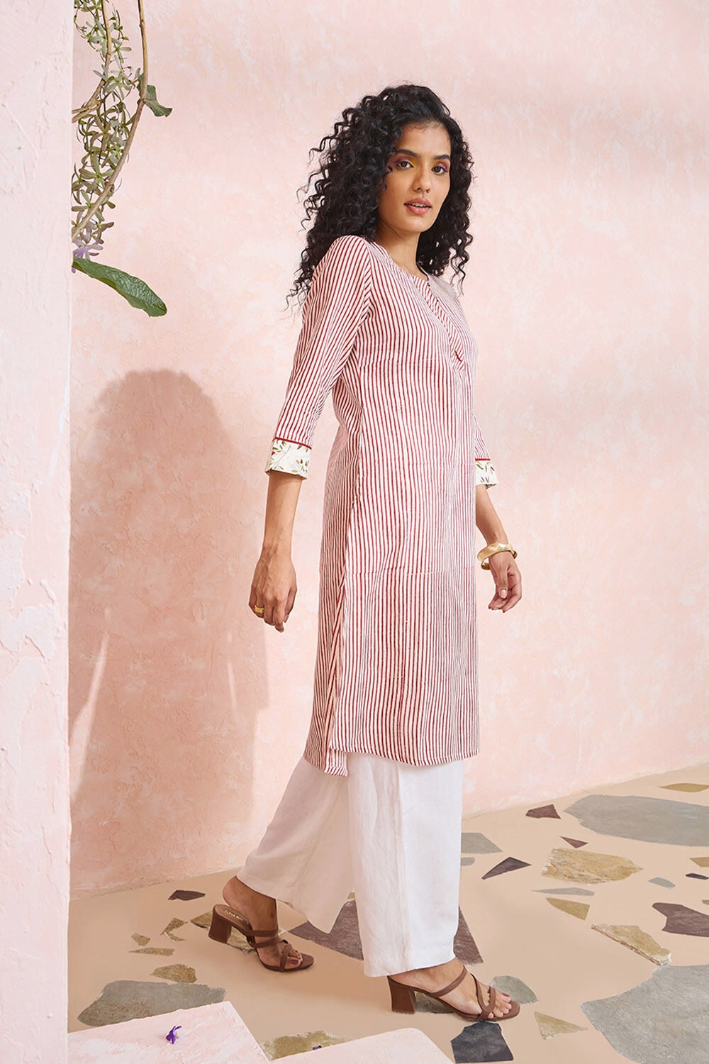 Red Screen Printed Pure Cotton Kurta image number null