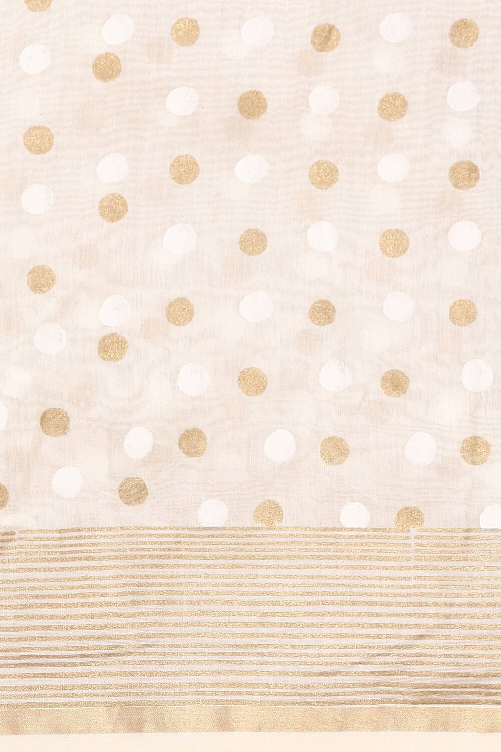 Off White Pure Silk Cotton Hand Printed Saree image number null