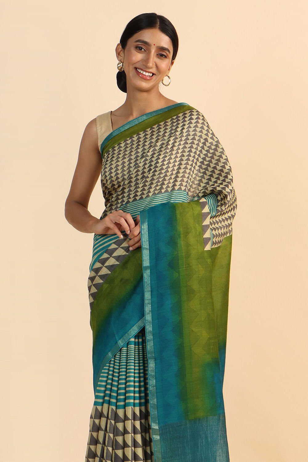 Grey Pure Tussar Vanya Printed Saree image number null