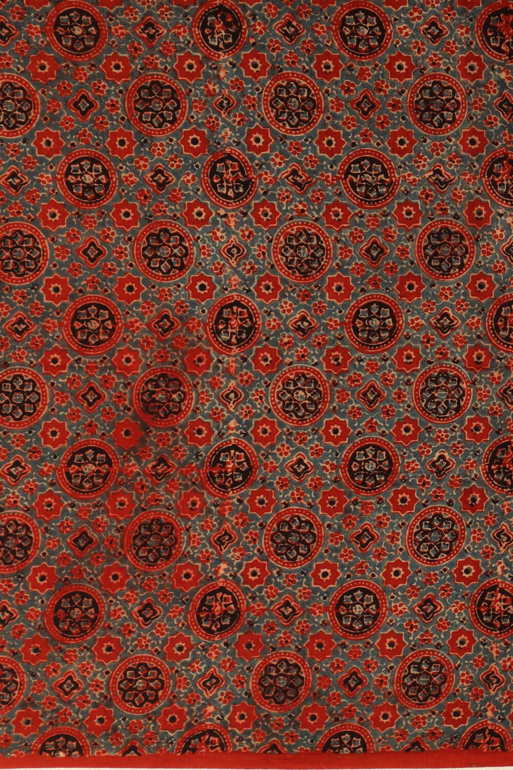 Red Gujarat Pure Cotton Ajrakh Block Print Saree image number null