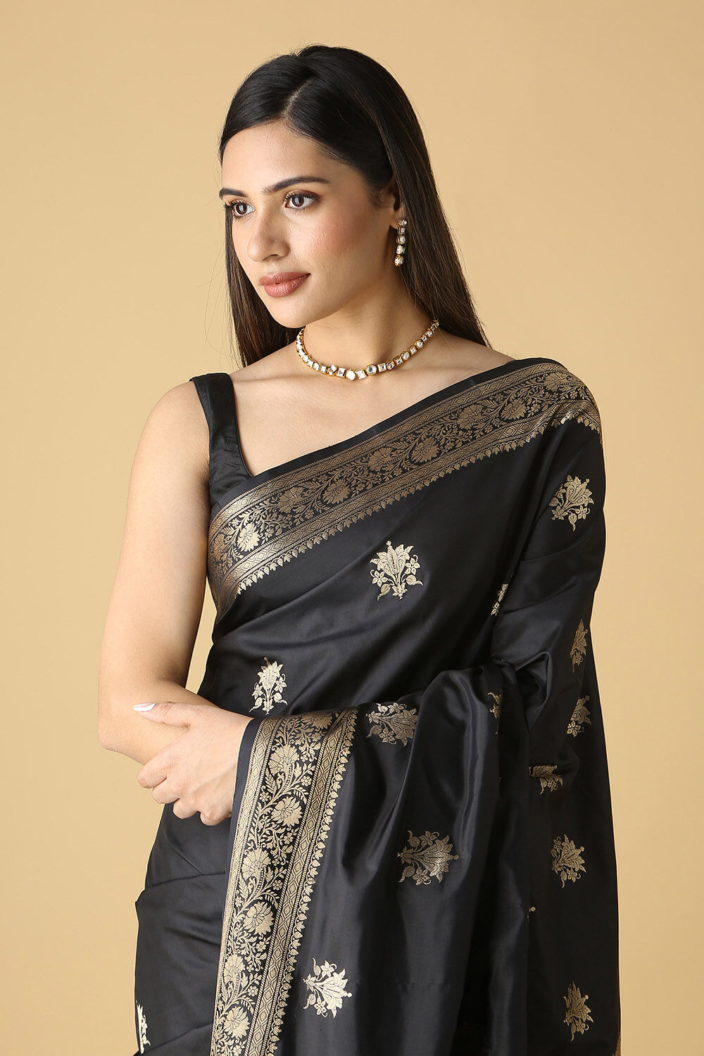 Black Pure Silk Banarasi Saree image number null