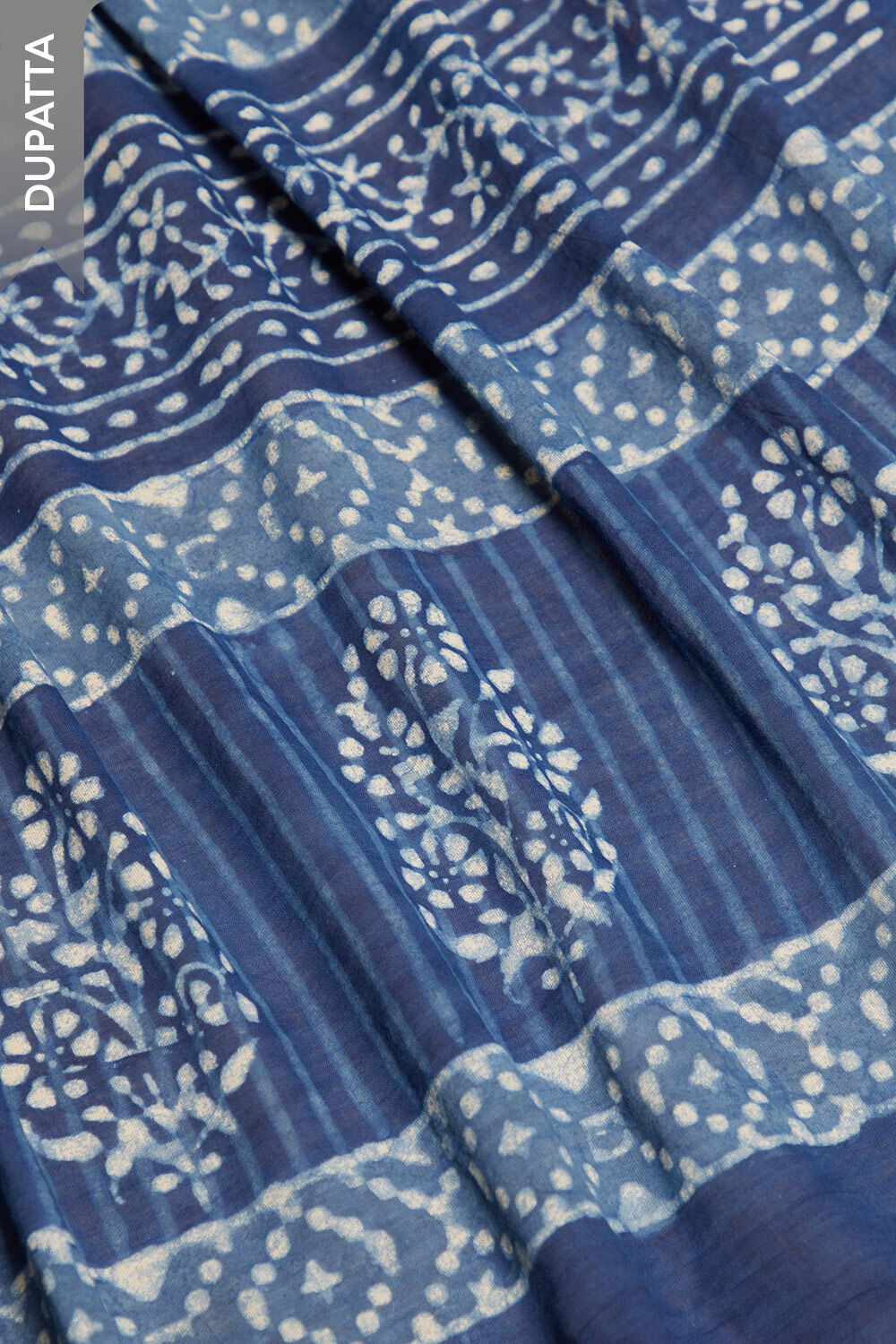 Blue Pure Cotton Dabu Block Printed Unstitched Suit Set image number null