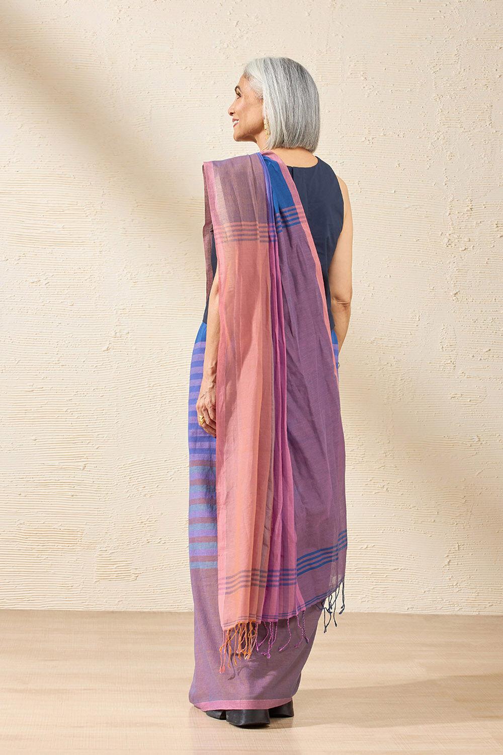 Dark Blue Woven Pure Cotton Bengal Saree image number null