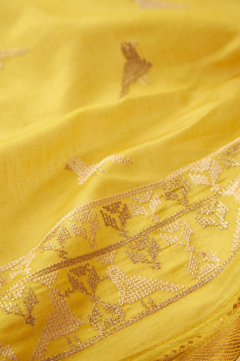 Yellow Pure Silk Cotton Embroidered Saree image number null