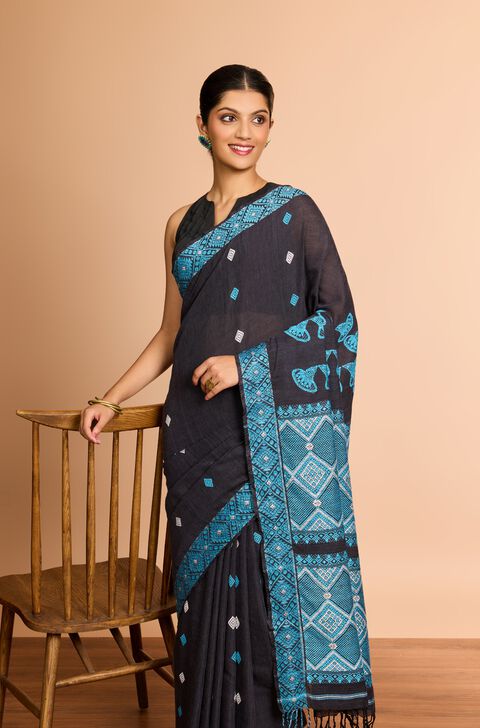 Black Assam Woven Modal Eri Saree