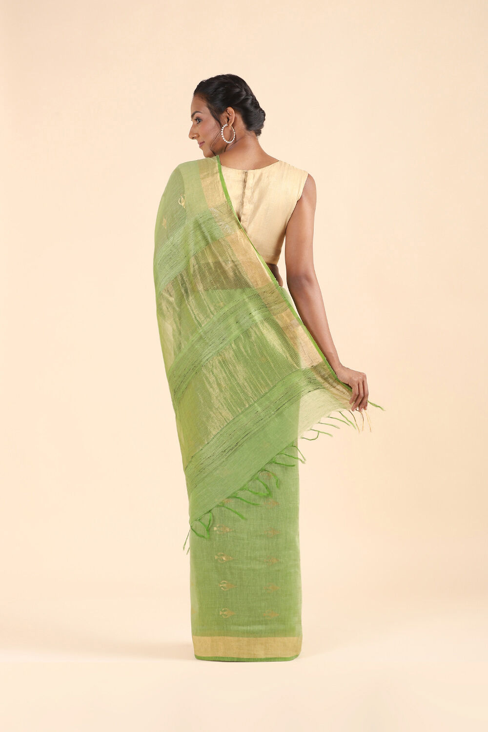 Light Green Pure Silk Linen Bengal Saree image number null