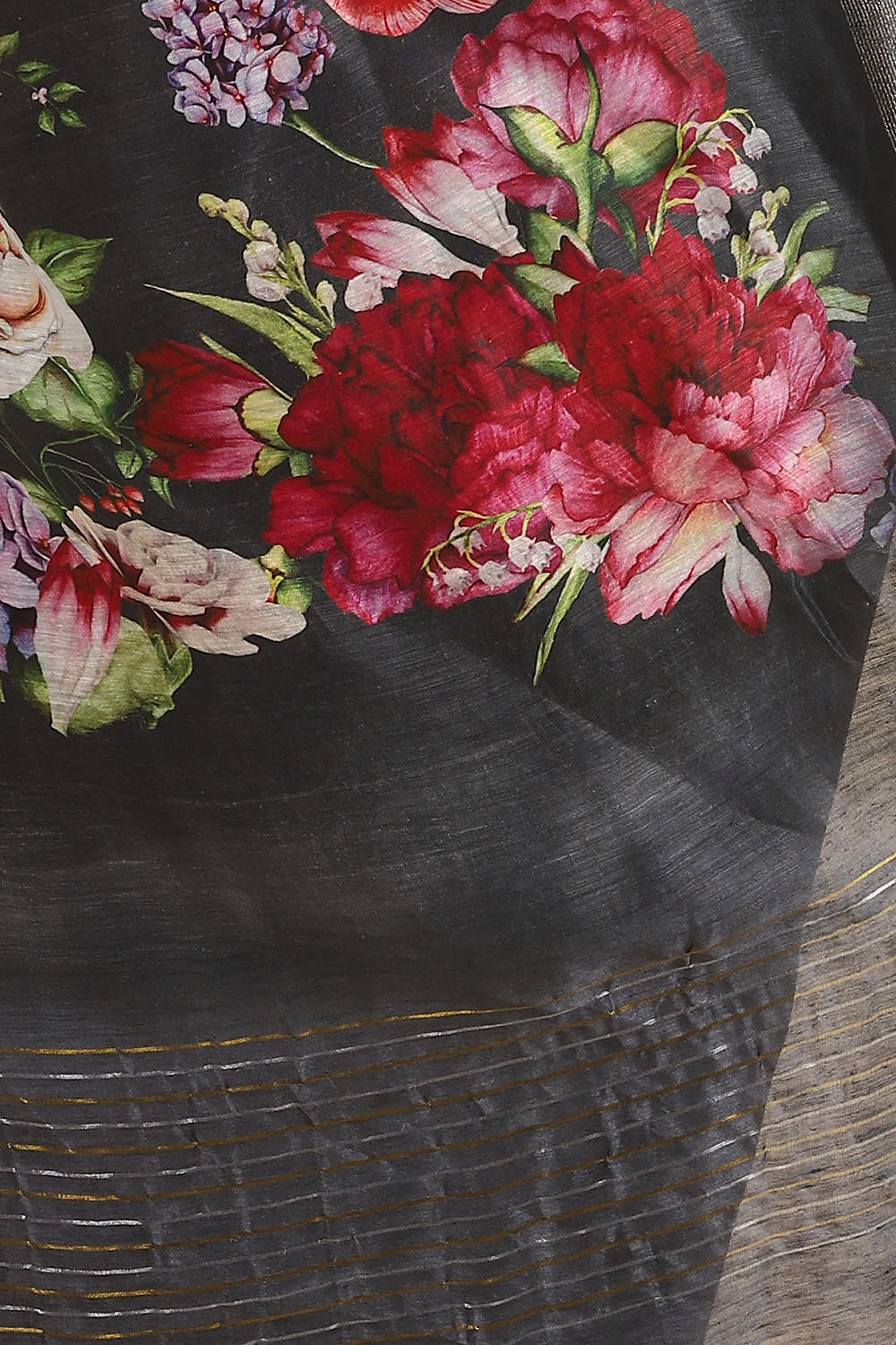 Black Pure Silk Linen Digital Printed Saree image number null