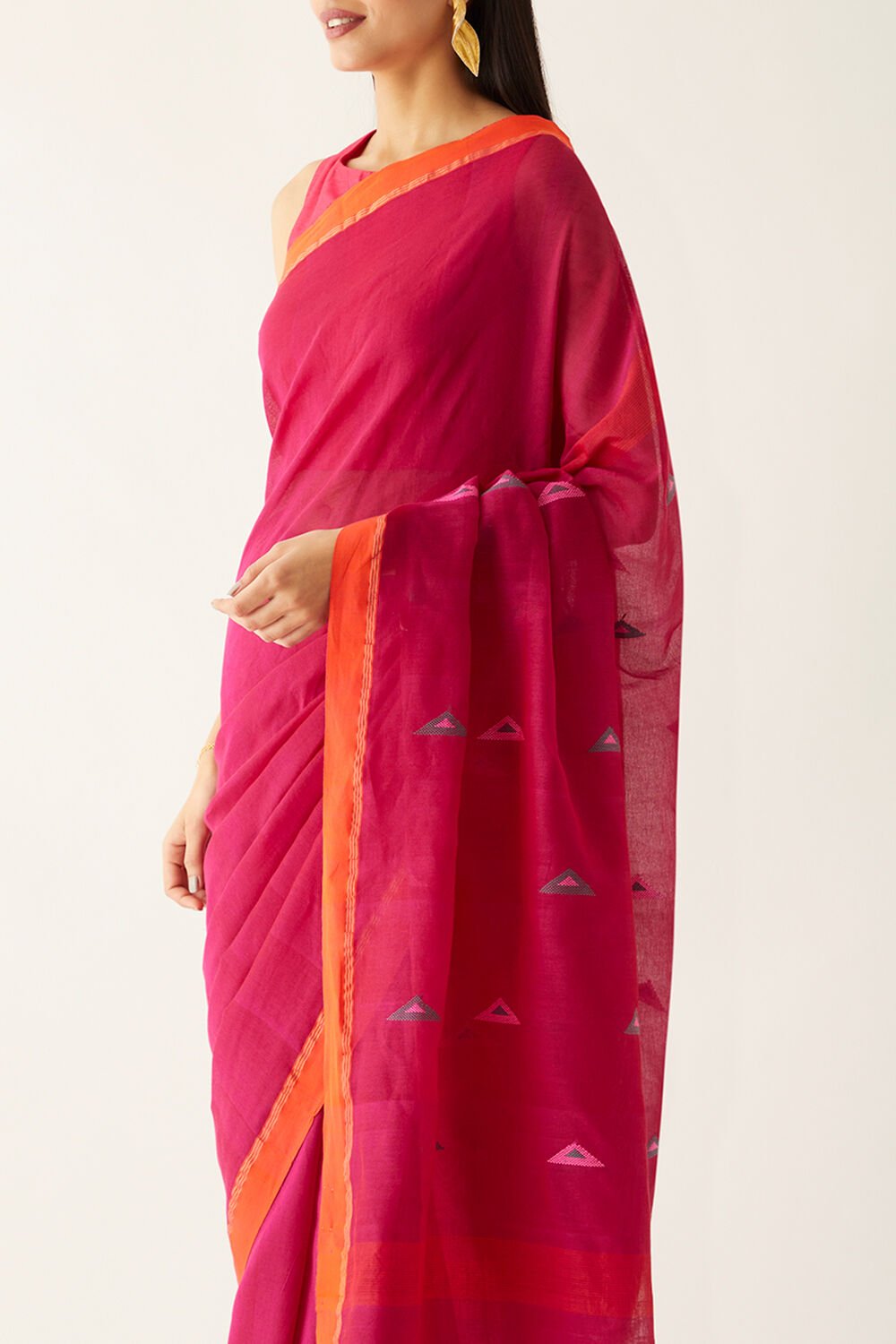 Dark Pink Pure Cotton Bengal Saree image number null