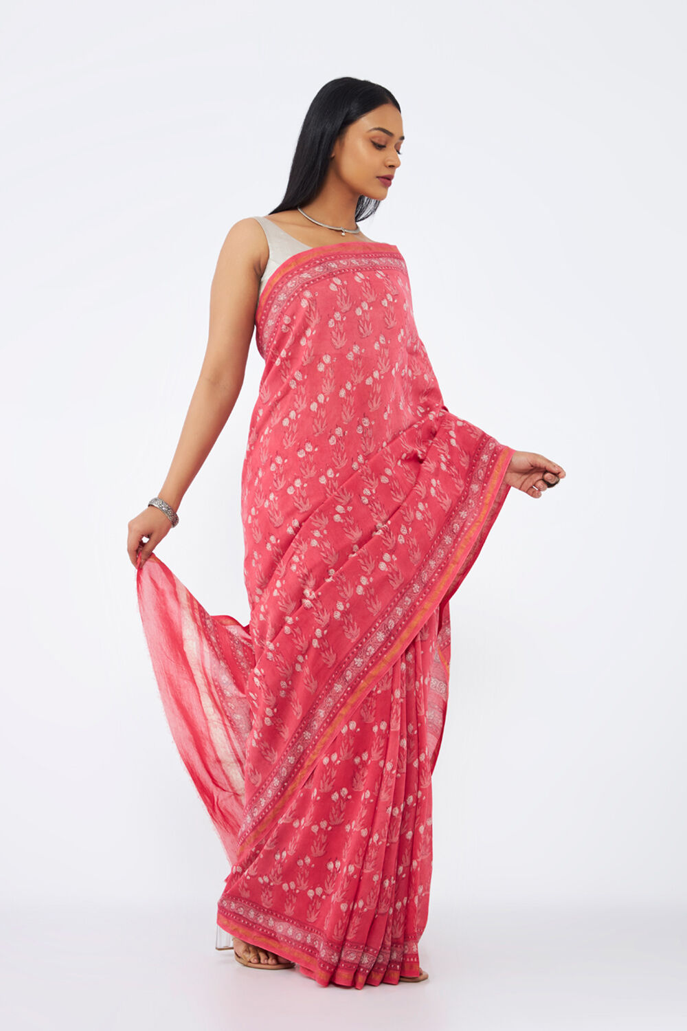 Light Pink Pure Silk Cotton Bagru Printed Saree image number null