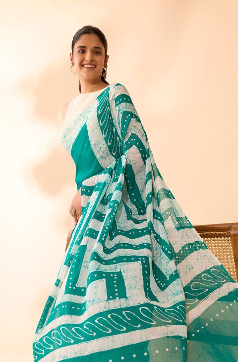 Green Ujjain Pure Cotton Batik Saree