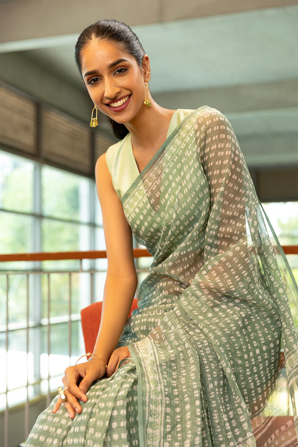 Light Green Pure Kota Bagru Printed Saree image number null